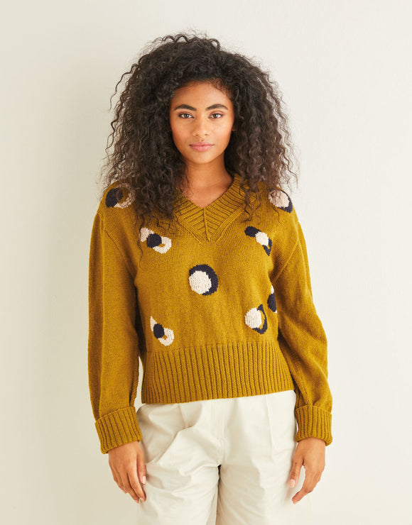 10240 Ladies 4 Ply Leopard Print V-Neck Sweater