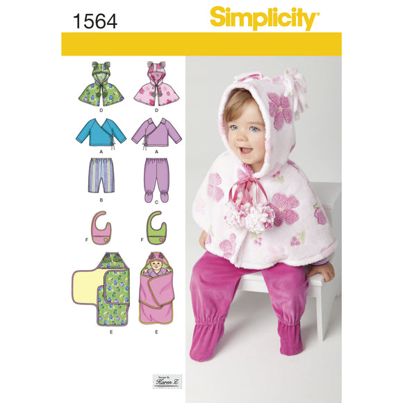 1564 Babies Top, Trousers, Bib, and Blanket Wrap