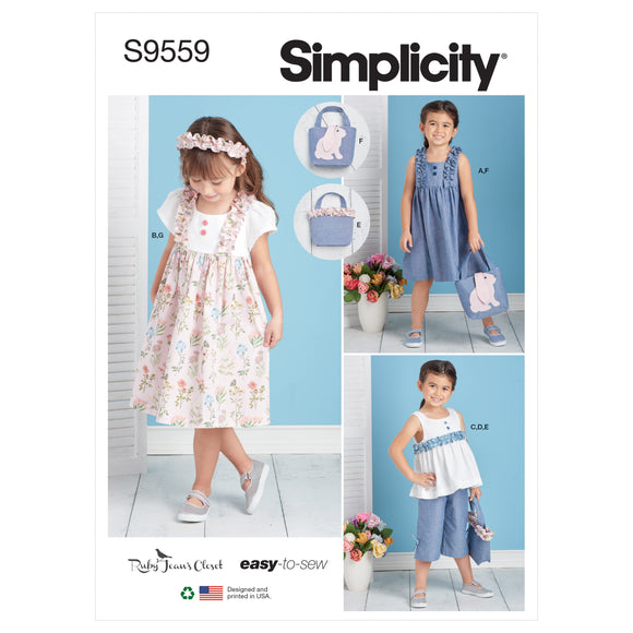 9559 Children's Dress, Top, Trousers, Purses and Headband