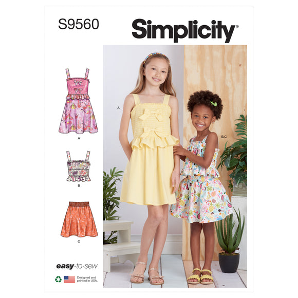 9560 Children's and Girls' Dress, Top and Skirt