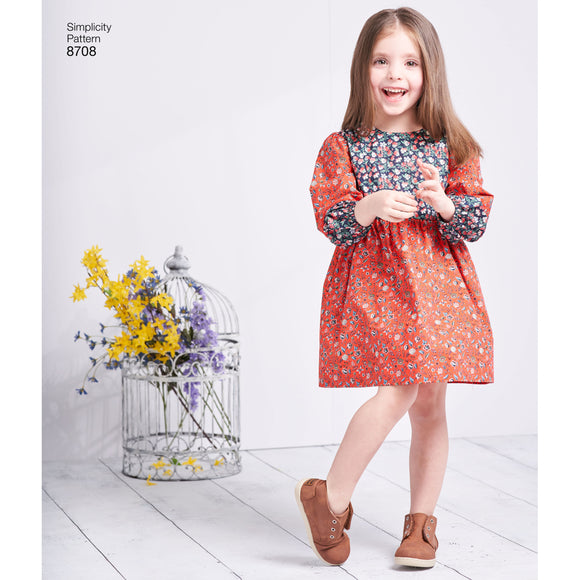 8708 Child's and Girls Dress with Sleeve Variations