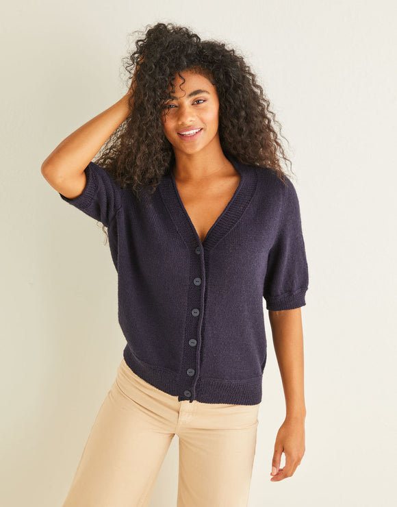 10242 Ladies 4 Ply v-neck Short Sleeve Cardigan