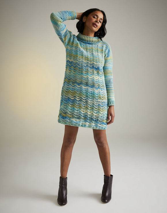10726 Ladies Aran Crochet Roll Neck Dress
