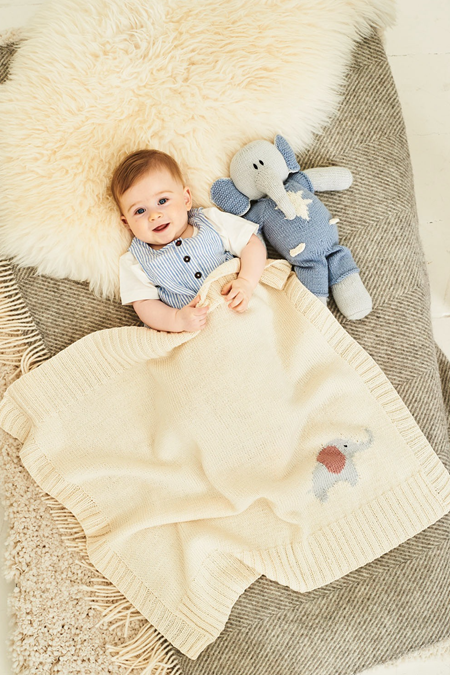 9854 Stylecraft Baby Blanket & Elephants Double Knit