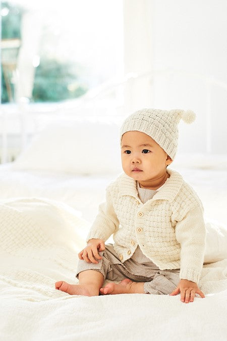 9911 Baby 4 Ply Cardigan, Hat & Blanket