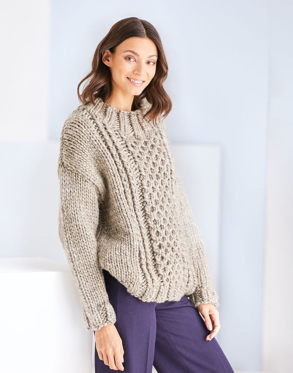 Sirdar 10190 Cable Panel Sweater in Super Chunky