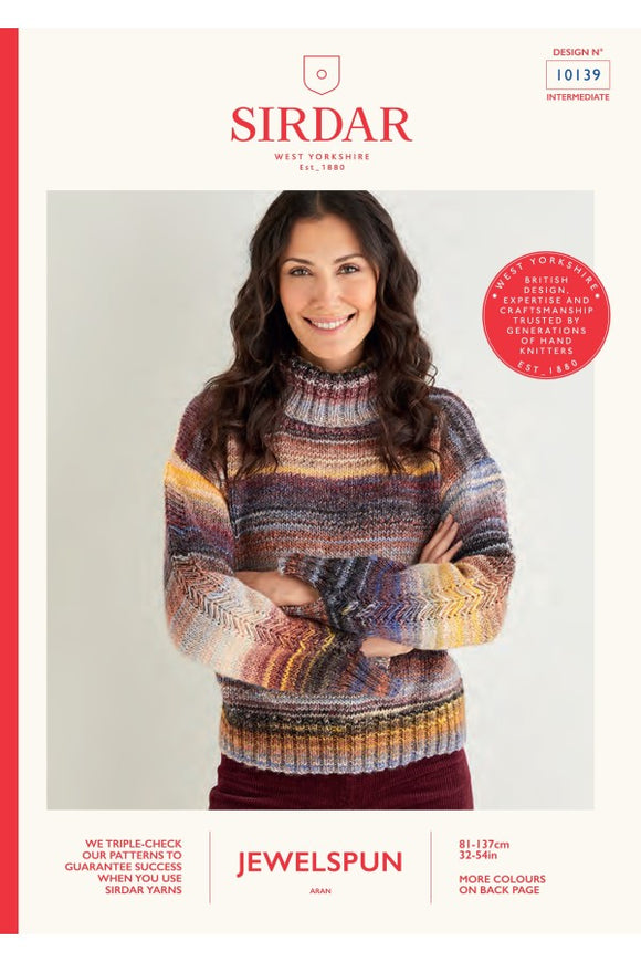 Sirdar 10139 Women’s Roll Neck Sweater in Jewelspun Aran