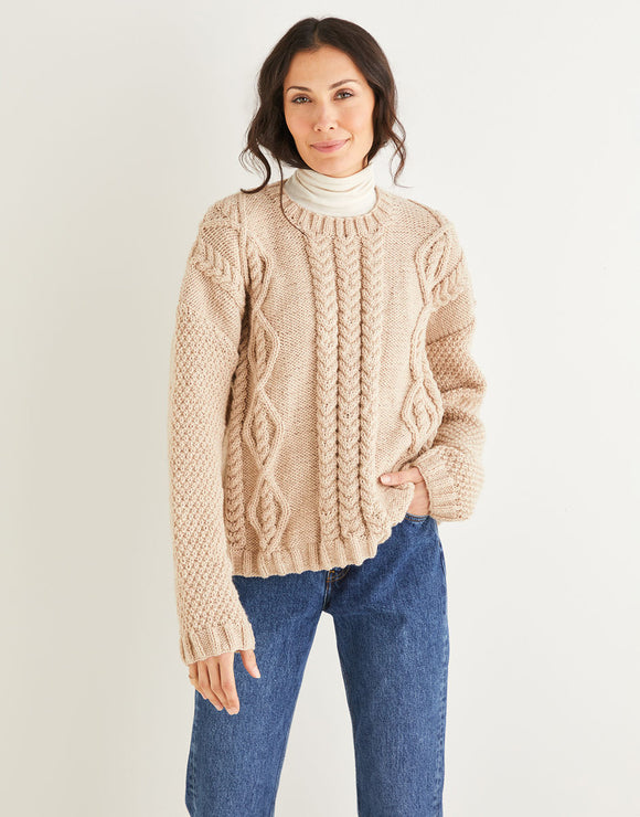 10223 Ladies Aran Textured Sweater