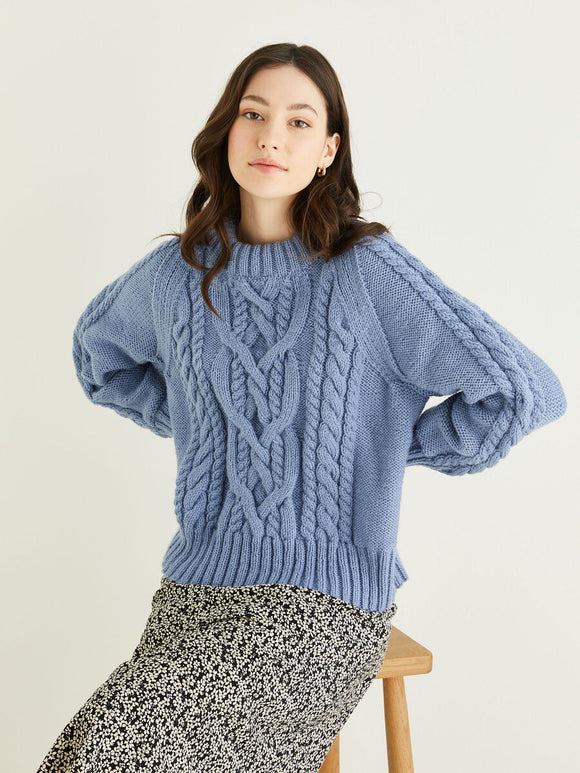 10321 Ladies Aran Round Neck Cable Cardigan