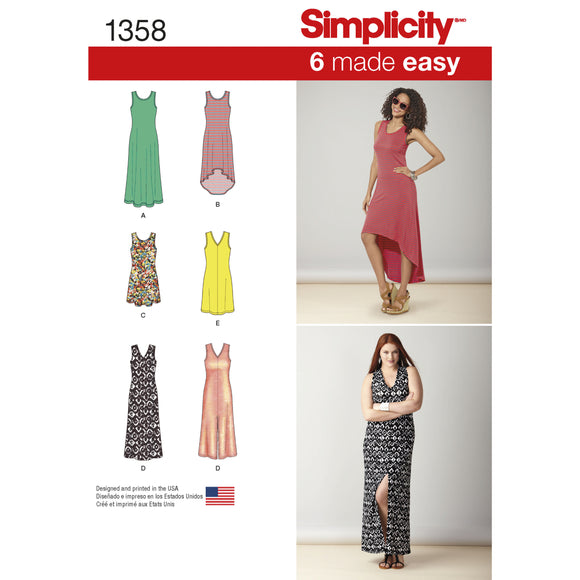1358 Ladies Knit Dresses with Length and Neckline Variations