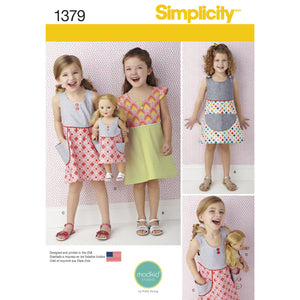 1379 Child's Dress and Dress for 18" Doll
