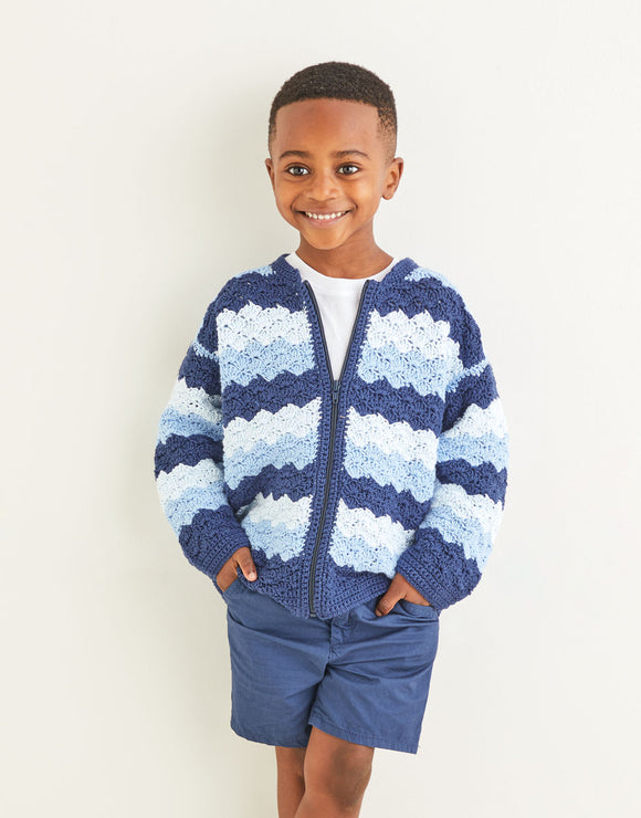 2574 Children's Crochet Cotton Double Knit Wave Stitch Jacket