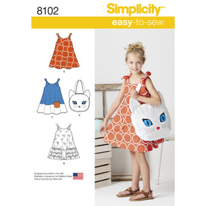 8102 Child's Easy-to-Sew Sundress and Kitty Tote