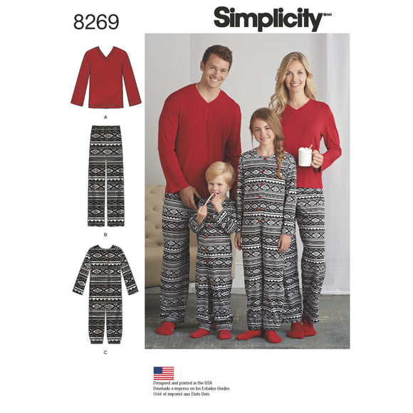 8269 Child's Girls and Boys Jumpsuit and Adults Trousers and Knit Top