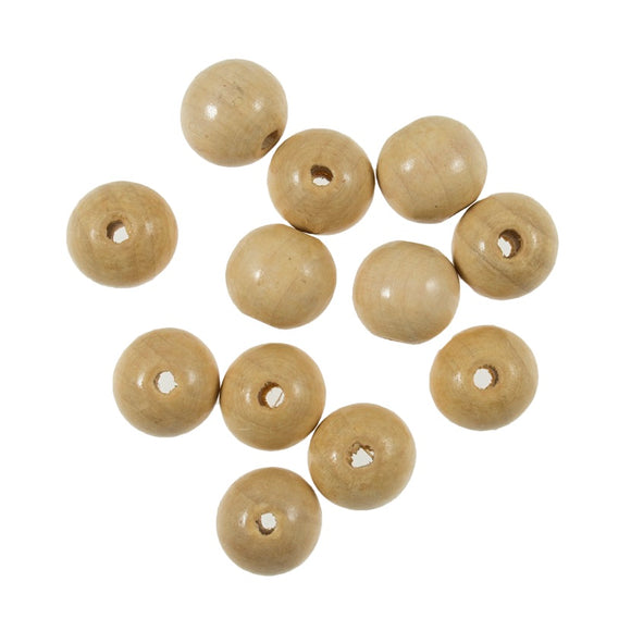 Macrame Beads ; Beech Wood: 15mm: Pack of 12