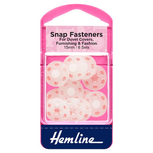Snap Fasteners: Sew-on: Clear (Plastic): 15mm: Pack of 6