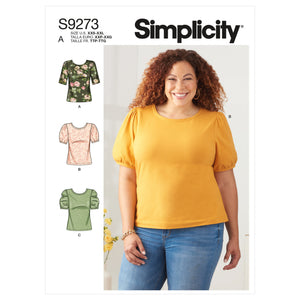 9273 Ladies Knit Tops With Scoop Neck and Sleeve Variations