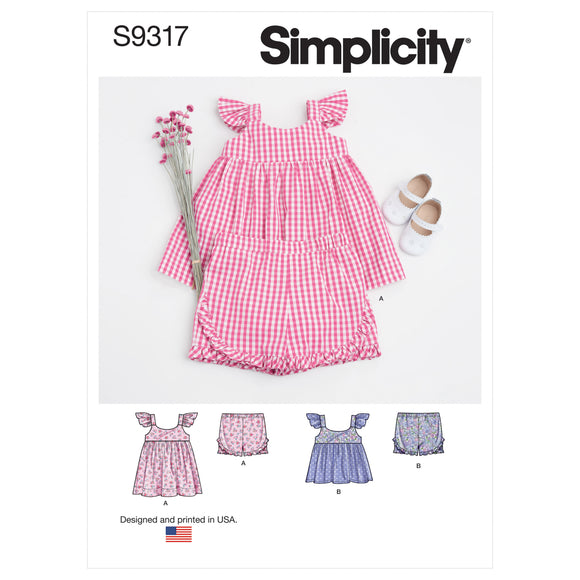 9317 Babies' Dress, Top and Shorts
