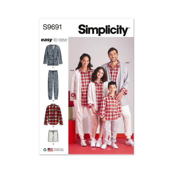 9691 Girls', Boys' and Adults' Lounge Shirt, Cardigan, Shorts and Joggers
